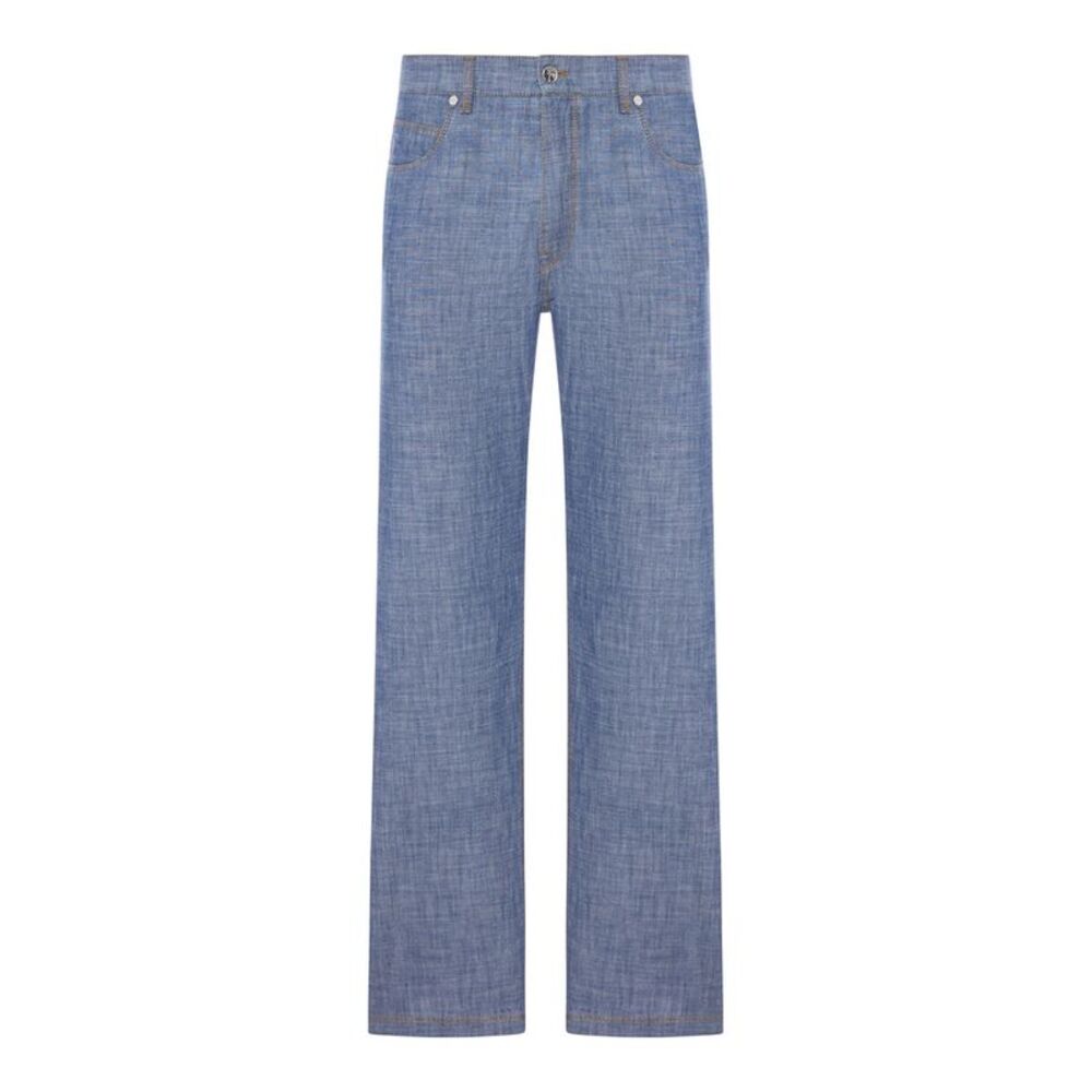 Fendi Men Blue Chambray Denim Pants